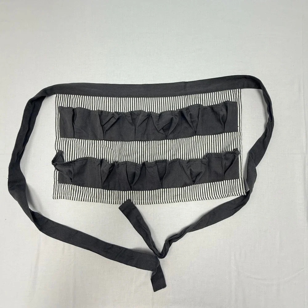 Hobby Lobby Gray Ticking Stripe Cotton Waist Apron Multi Pocket Craft egg Garden
